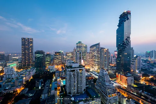 City skyline at dusk